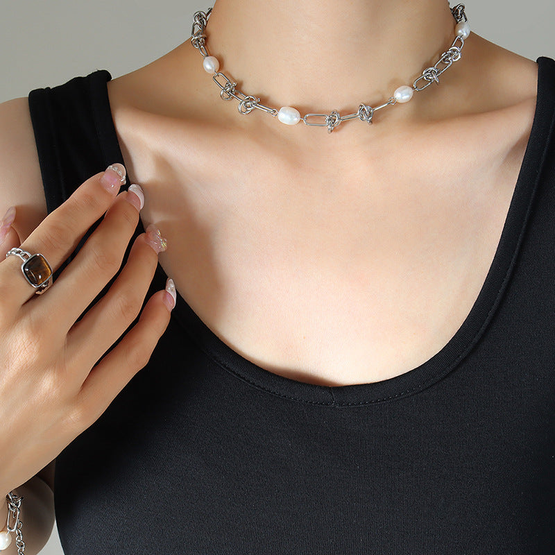 Pearl Twist Chain Necklace & Bracelet Set
