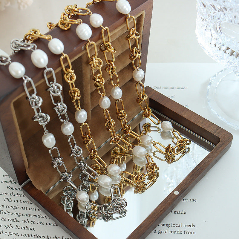 Pearl Twist Chain Necklace & Bracelet Set