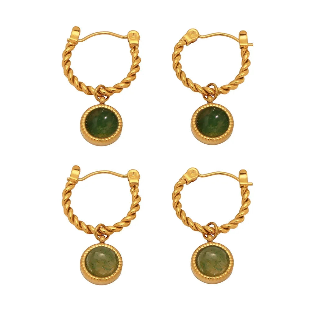 Green Agate Rope Hoop Earrings