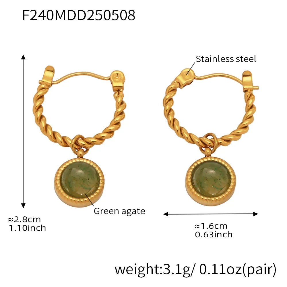 Green Agate Rope Hoop Earrings
