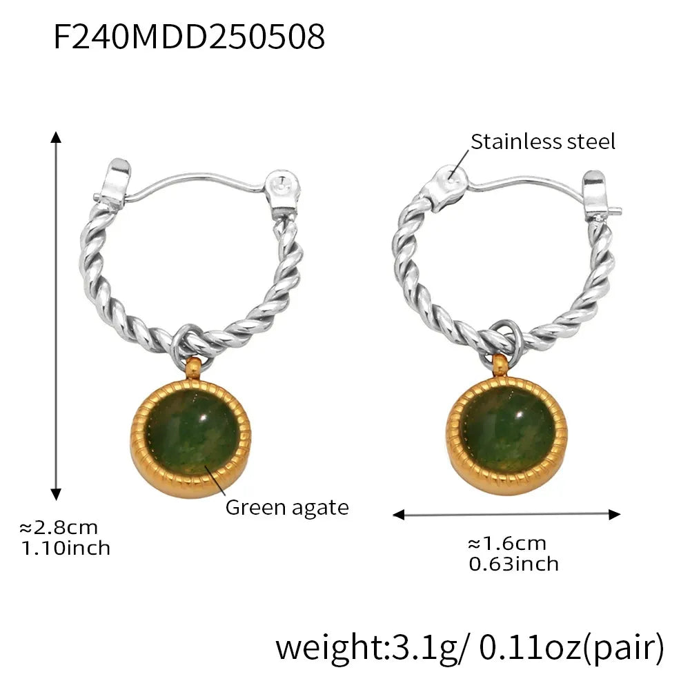 Green Agate Rope Hoop Earrings