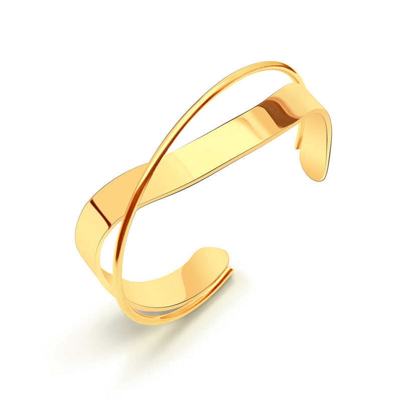 316L Stainless Steel 18K Gold Plated Polished Cross Open Bracelet
