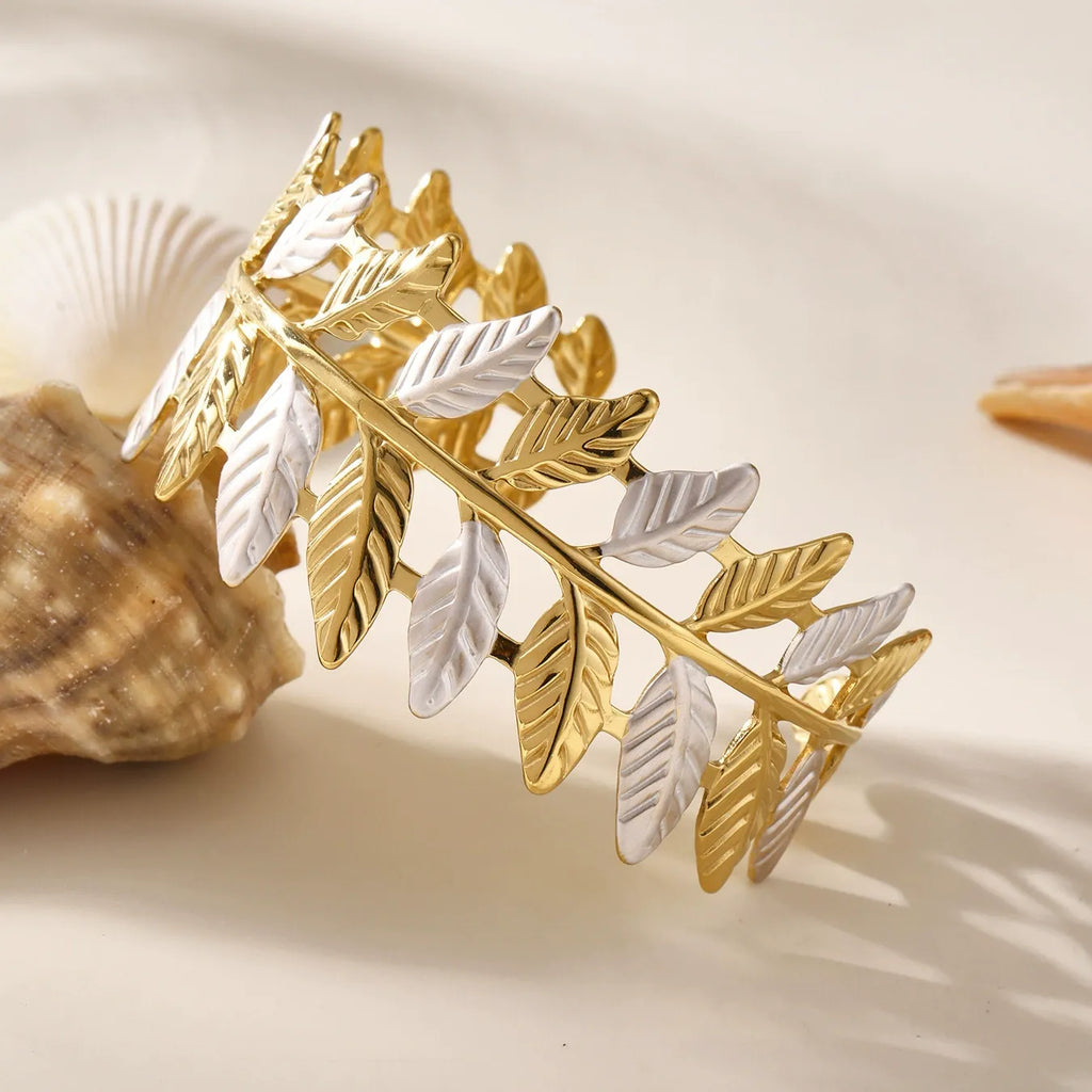 316L Stainless Steel 18K Gold Plated Two-Tone Open Cuff Bracelet