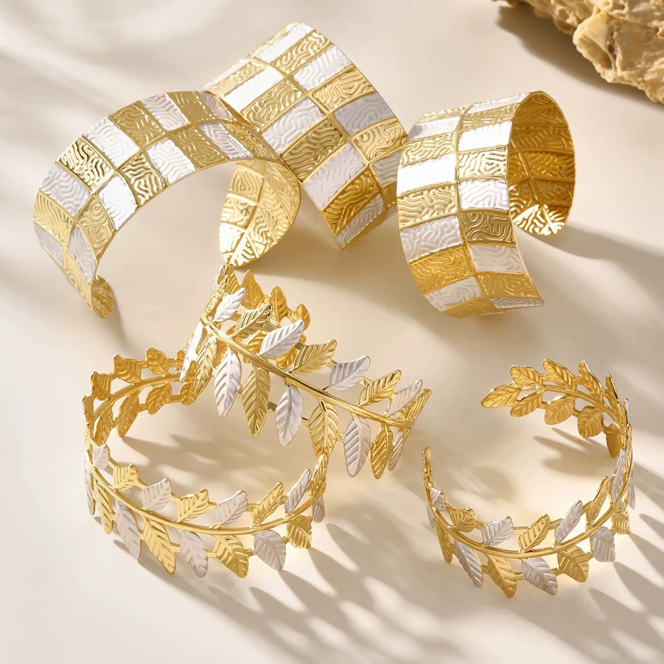 316L Stainless Steel 18K Gold Plated Two-Tone Open Cuff Bracelet
