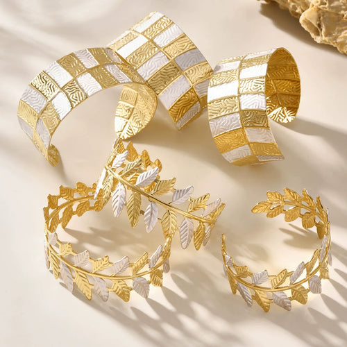 316L Stainless Steel 18K Gold Plated Two-Tone Open Cuff Bracelet