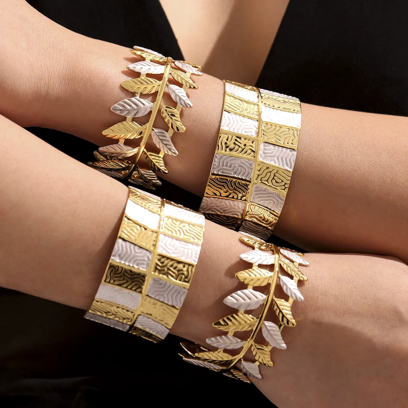 316L Stainless Steel 18K Gold Plated Two-Tone Open Cuff Bracelet