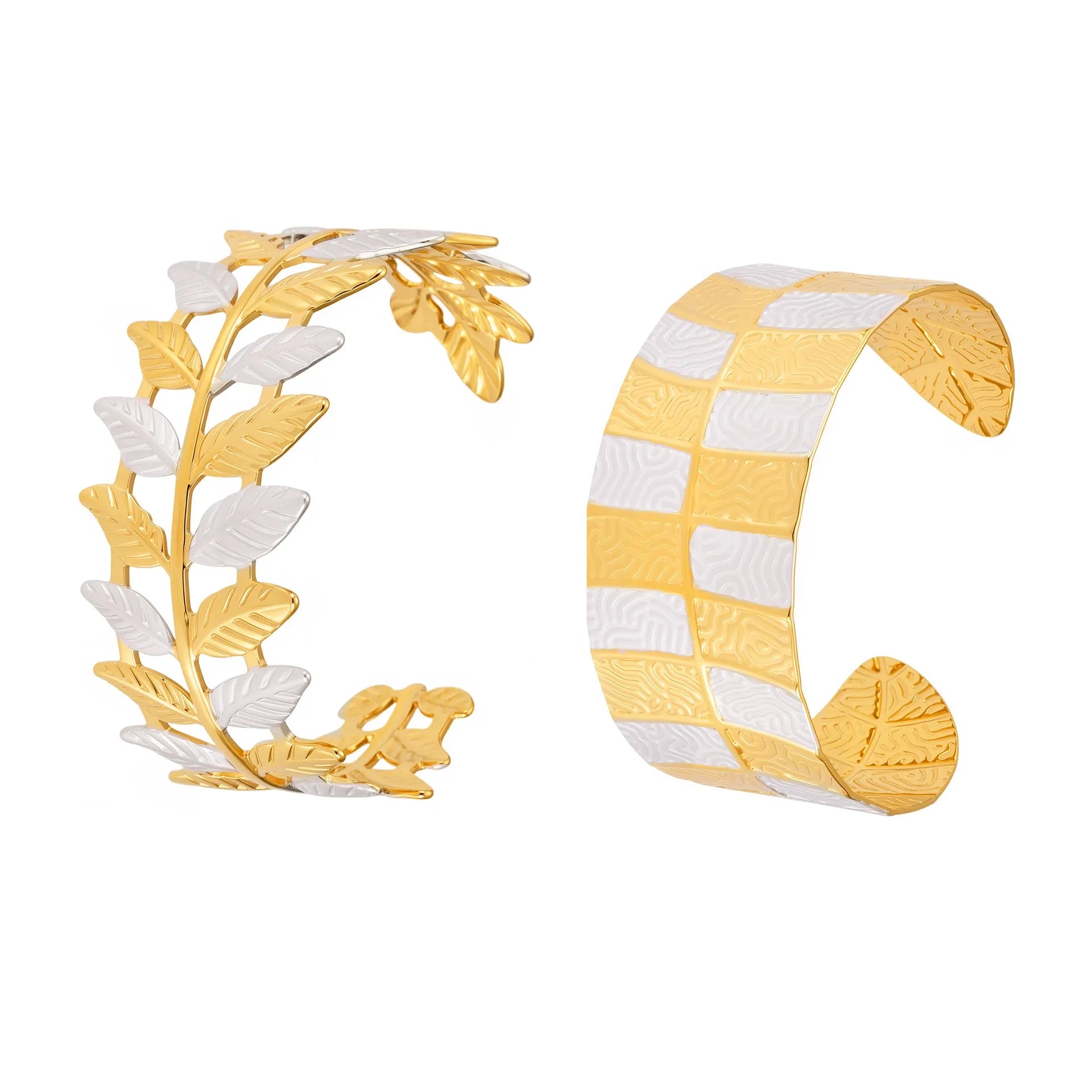 316L Stainless Steel 18K Gold Plated Two-Tone Open Cuff Bracelet