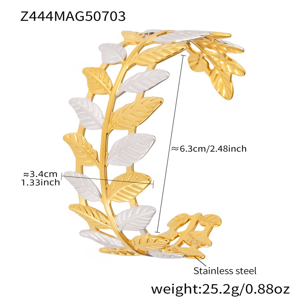 316L Stainless Steel 18K Gold Plated Two-Tone Open Cuff Bracelet