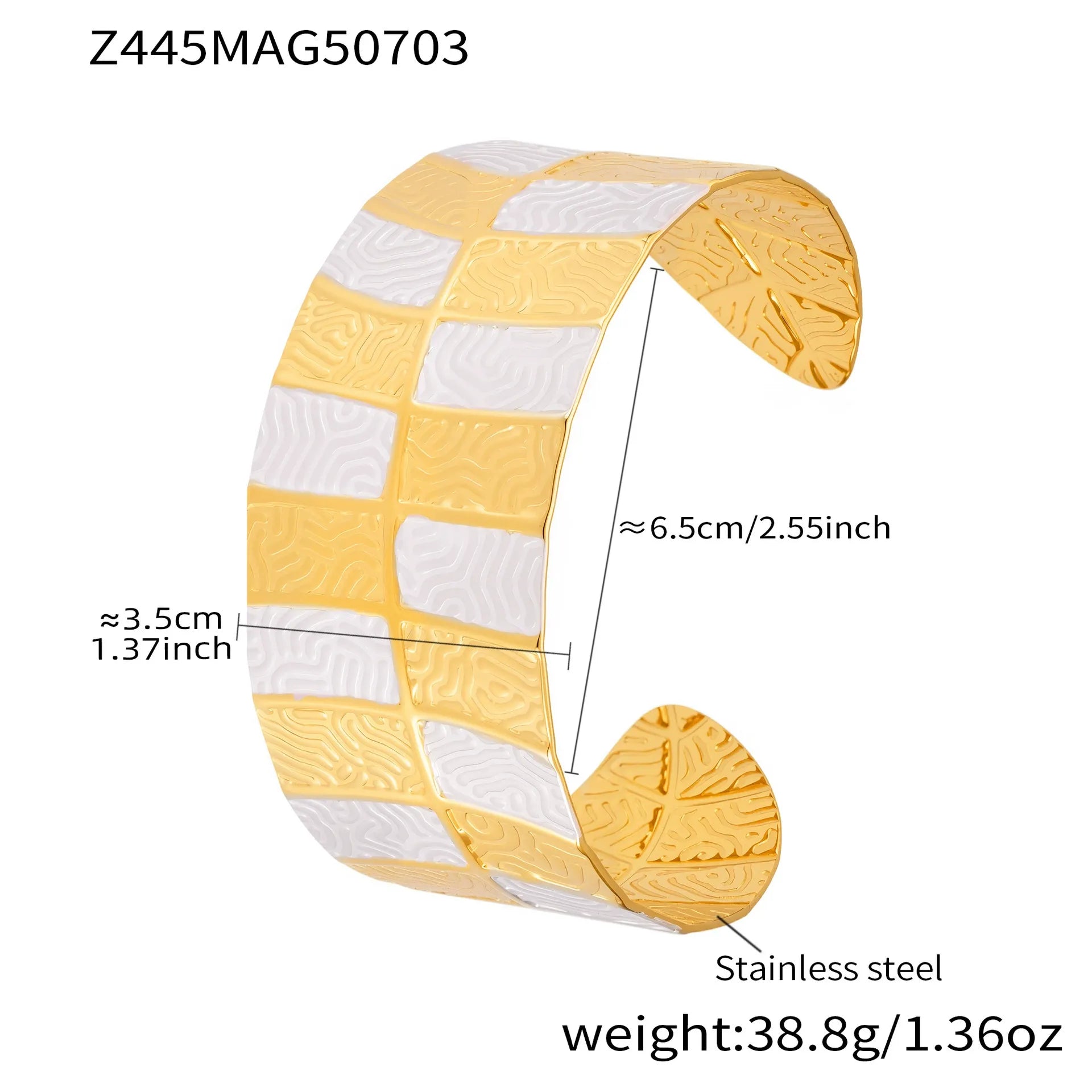 316L Stainless Steel 18K Gold Plated Two-Tone Open Cuff Bracelet