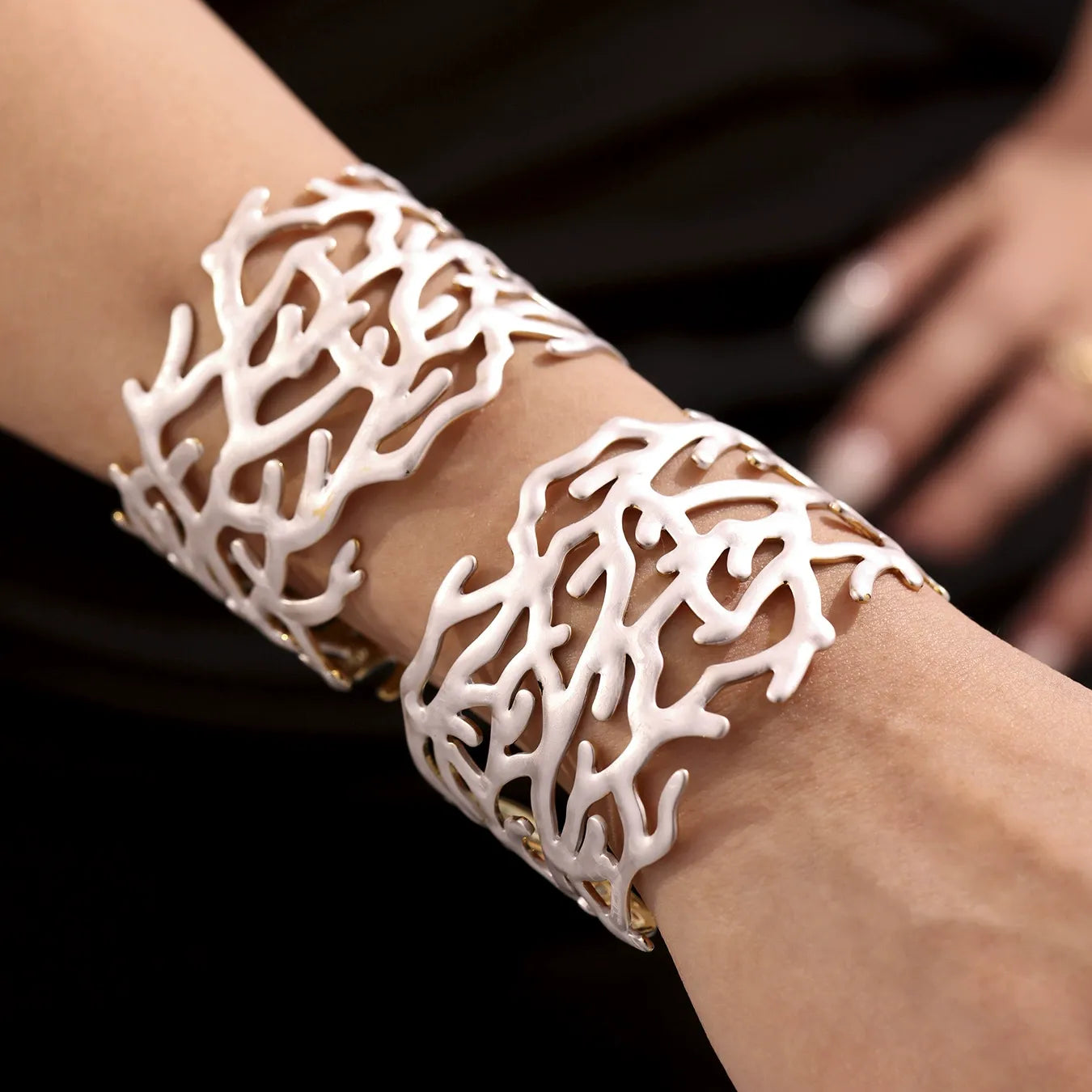 316L Stainless Steel 18K Gold Plated Wide Enamel Open Bracelet