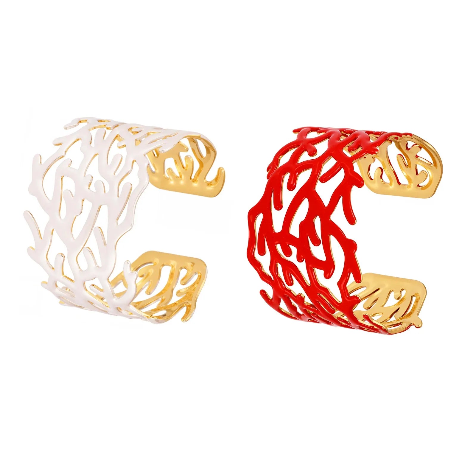 316L Stainless Steel 18K Gold Plated Wide Enamel Open Bracelet