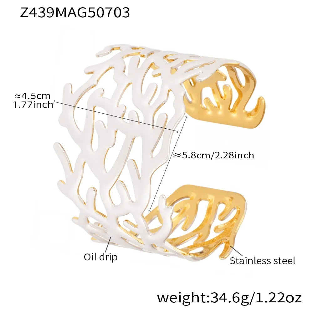 316L Stainless Steel 18K Gold Plated Wide Enamel Open Bracelet