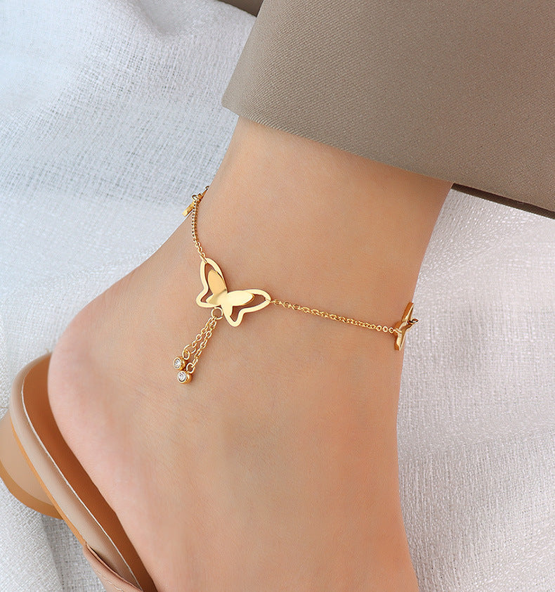 Butterfly Tassel Anklet | 18K Gold