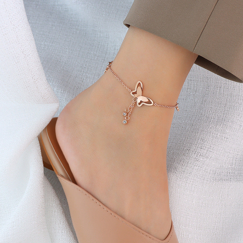 Butterfly Tassel Anklet | 18K Gold