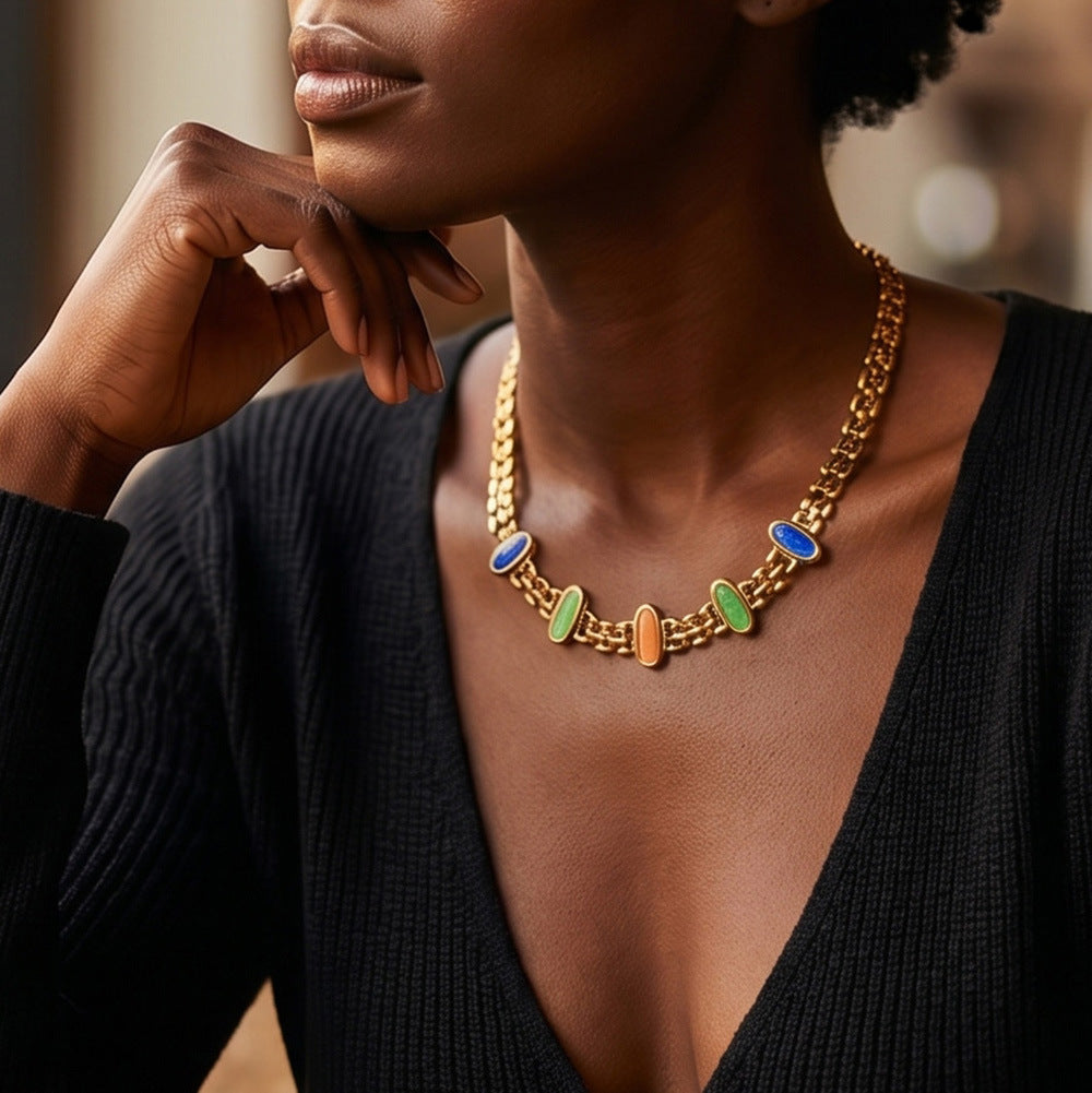 Cat Eye Stone Bracelet & Necklace Set