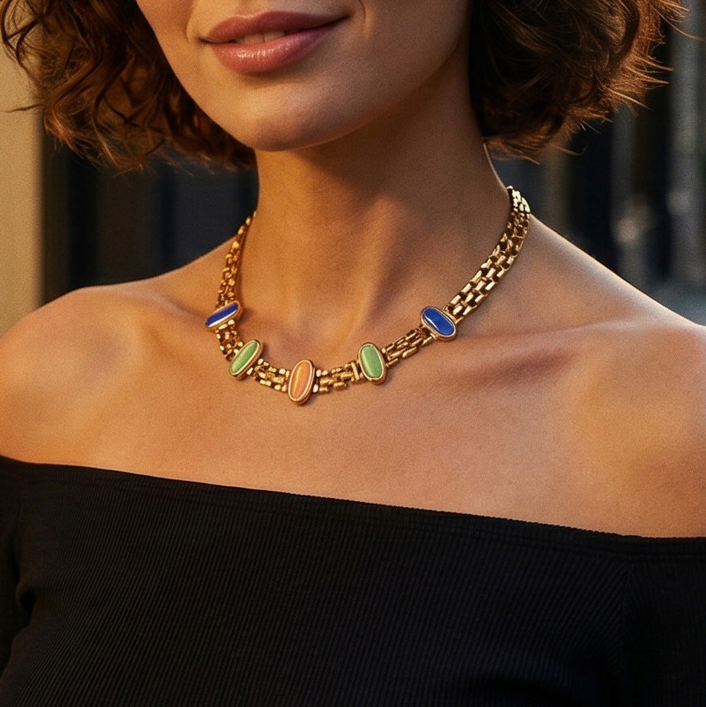 Cat Eye Stone Bracelet & Necklace Set