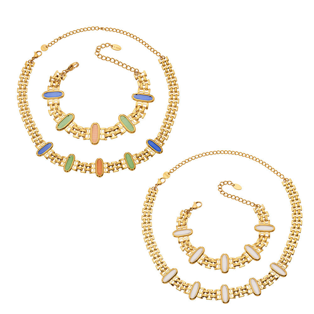 Cat Eye Stone Bracelet & Necklace Set