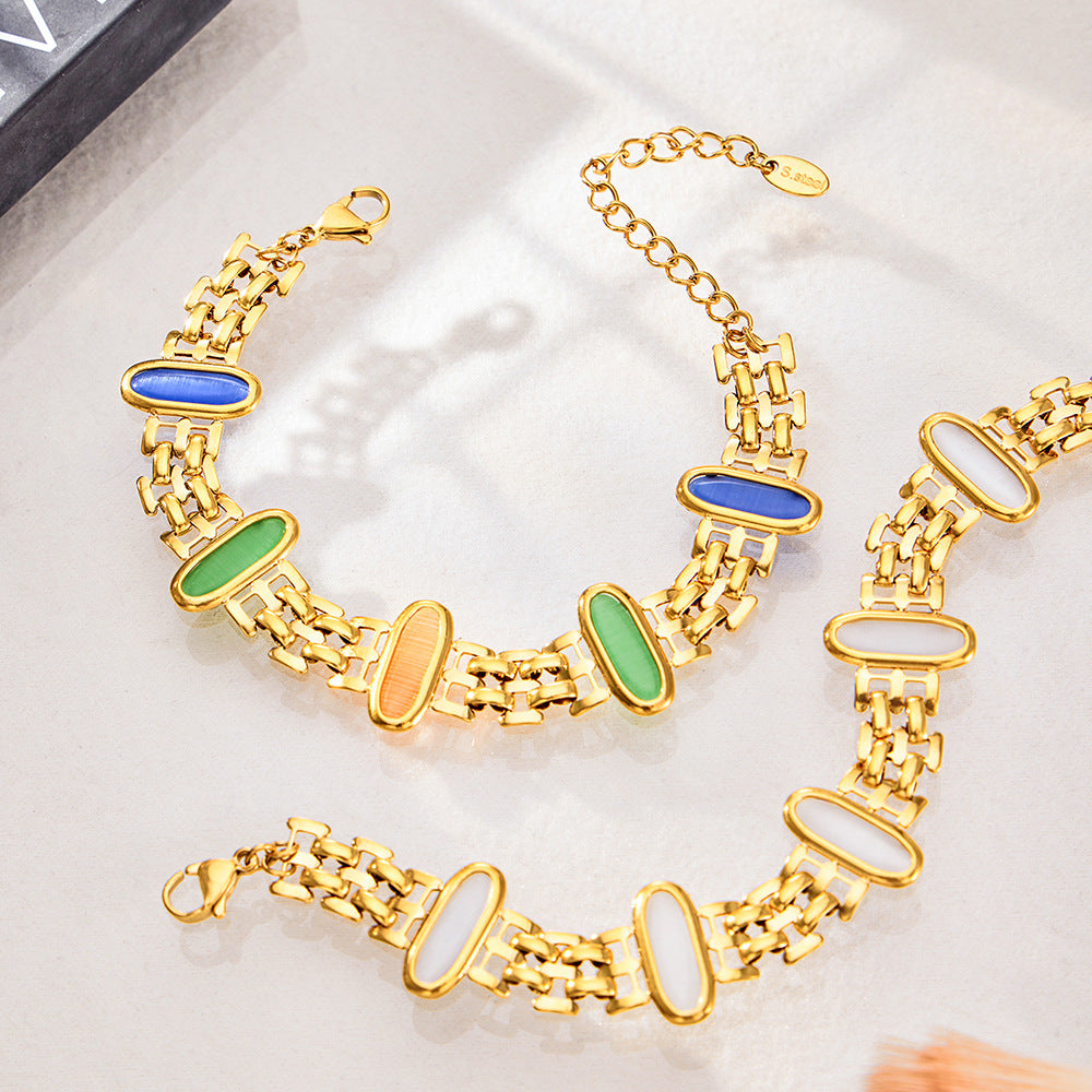 Cat Eye Stone Bracelet & Necklace Set