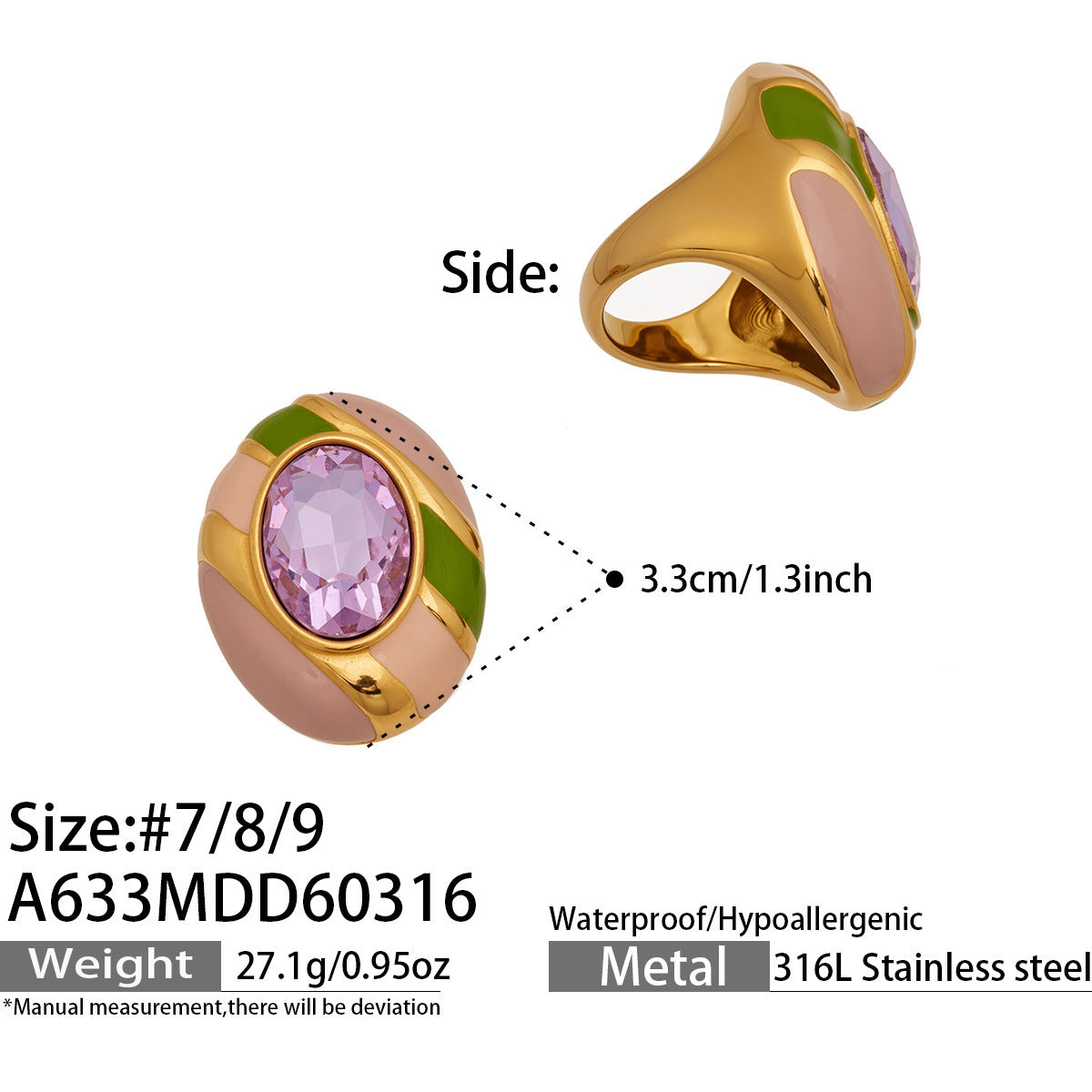 Enamel Oval Glass Stone Ring