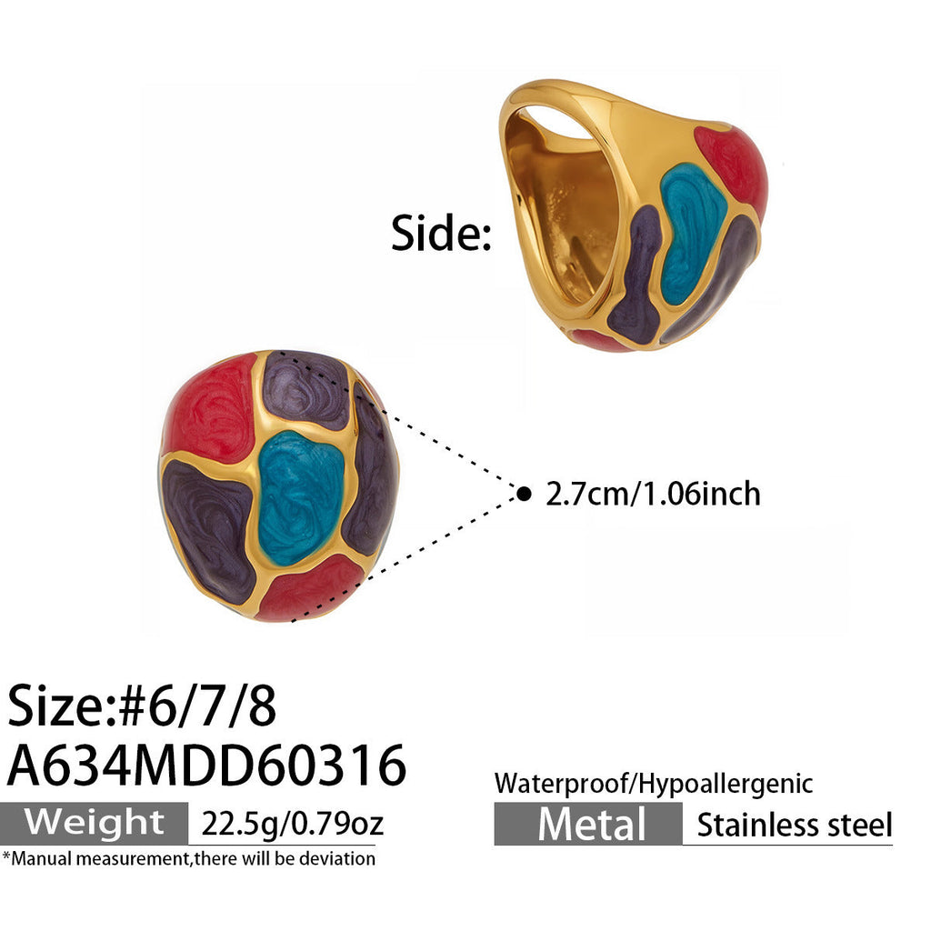 Enamel Oval Glass Stone Ring