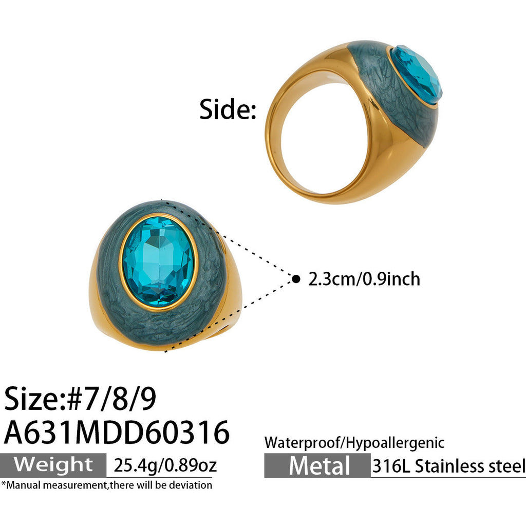 Enamel Oval Glass Stone Ring