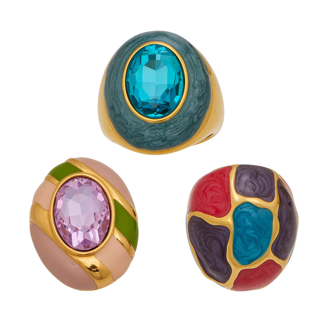 Enamel Oval Glass Stone Ring