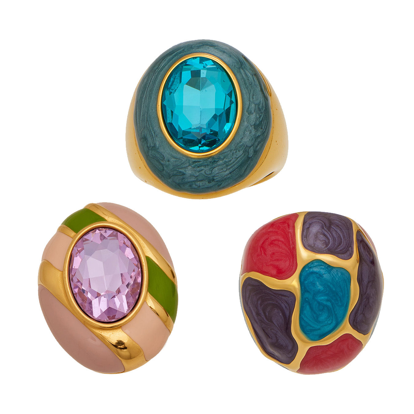 Enamel Oval Glass Stone Ring