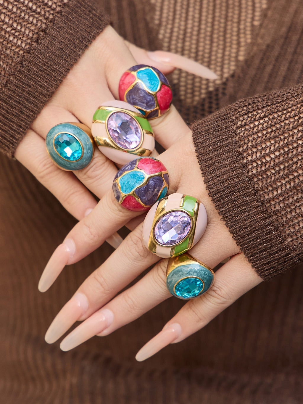 Enamel Oval Glass Stone Ring