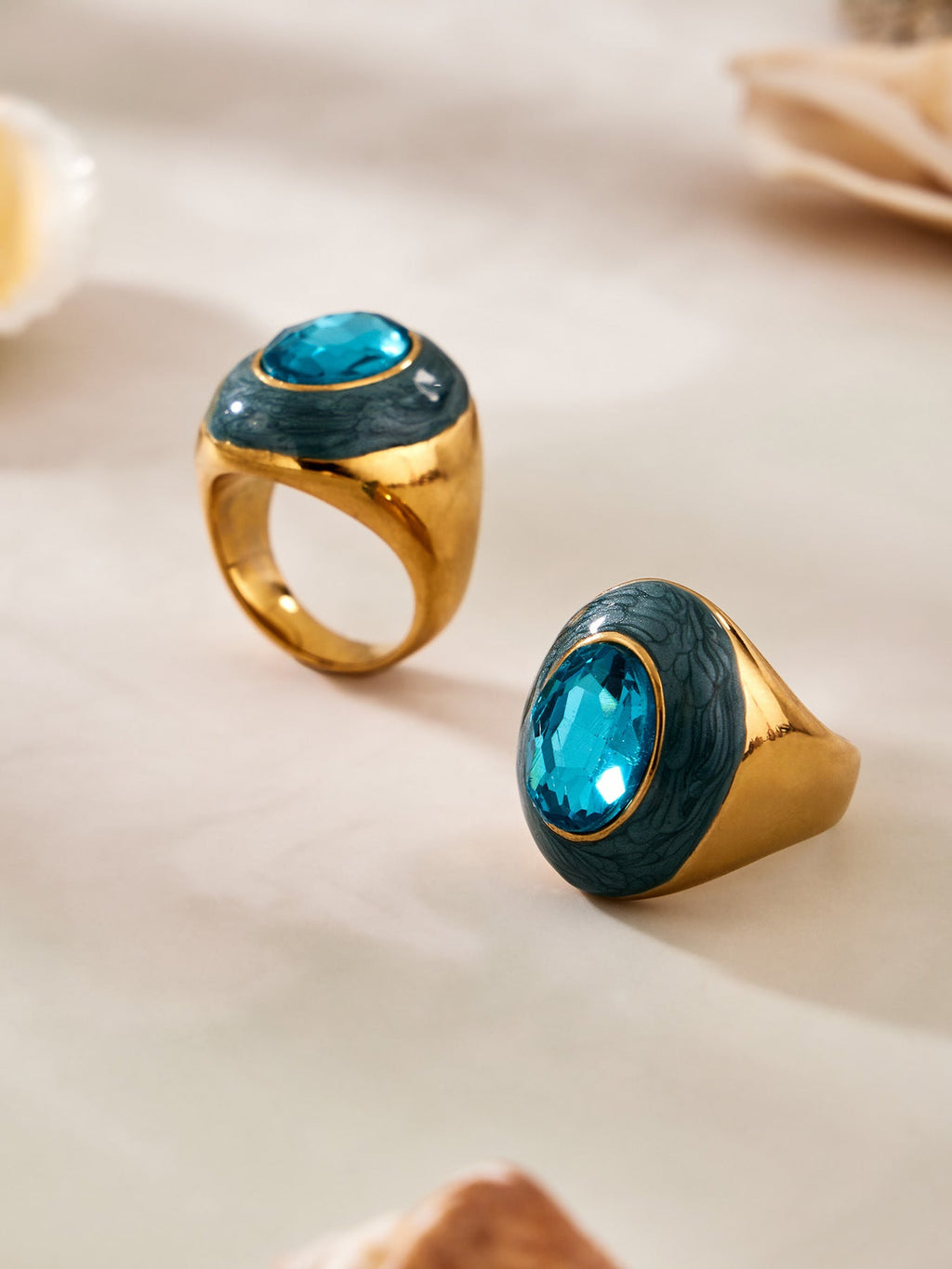 Enamel Oval Glass Stone Ring