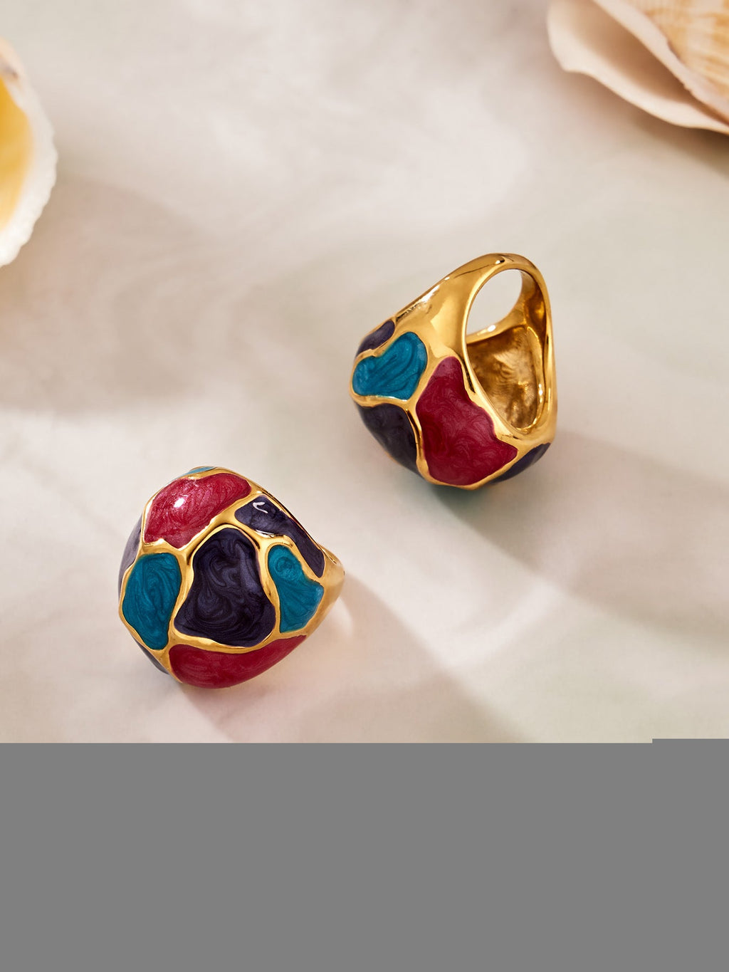 Enamel Oval Glass Stone Ring