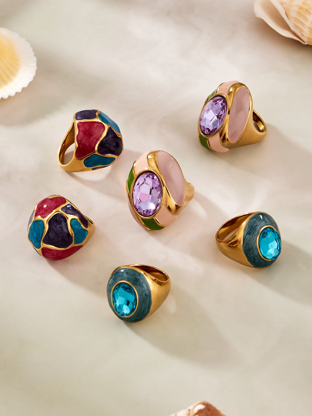 Enamel Oval Glass Stone Ring