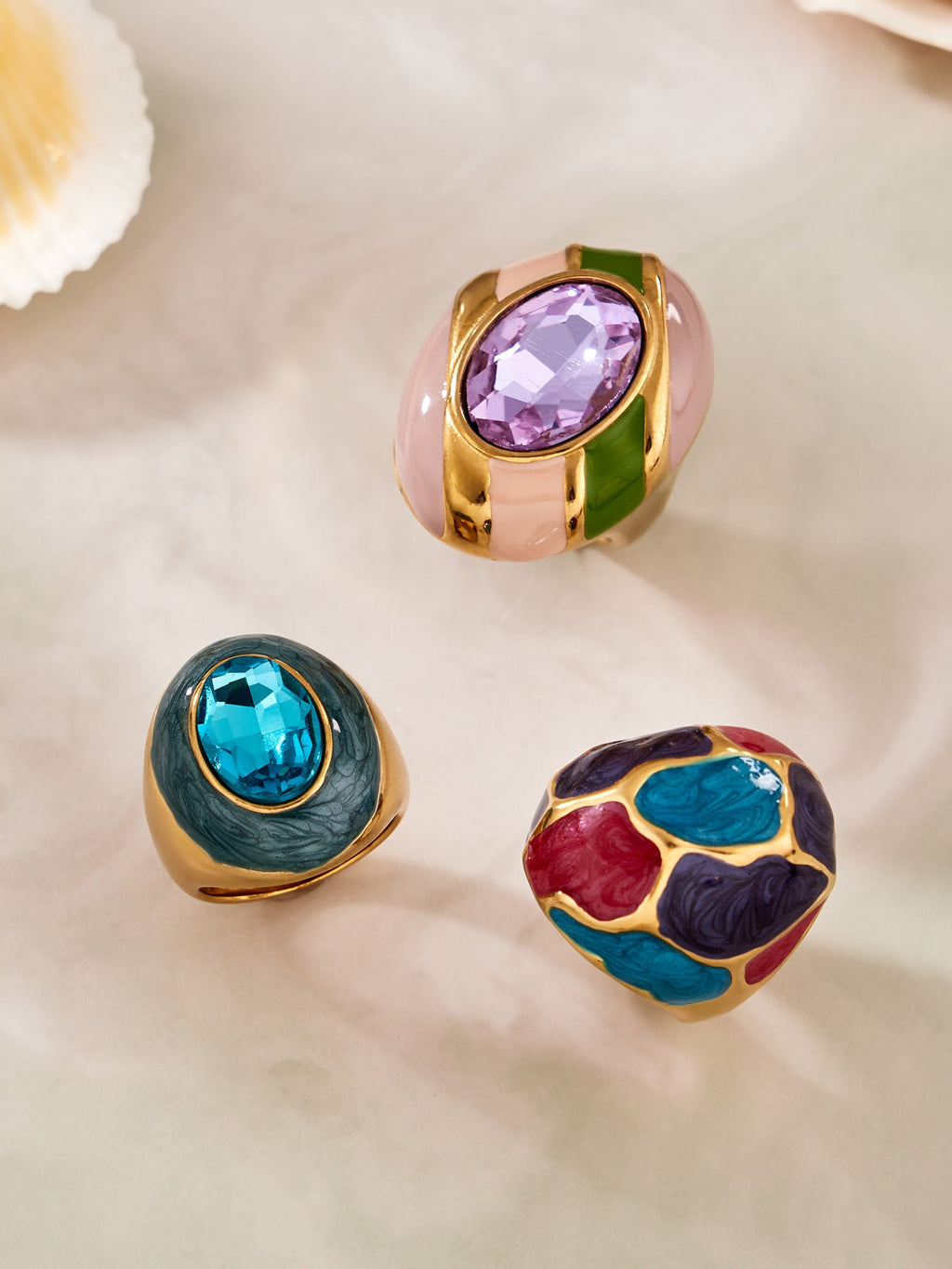 Enamel Oval Glass Stone Ring