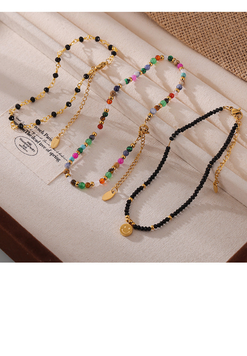 Colorful Natural Stone Handmade Beaded Anklet | 18K Gold