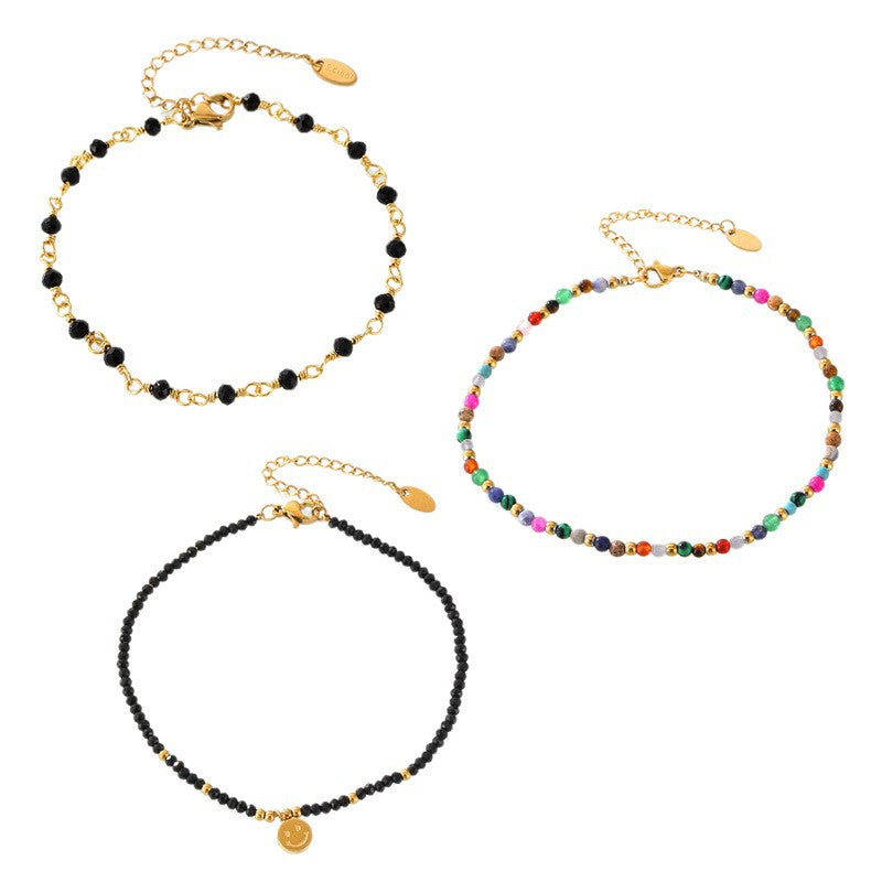 Colorful Natural Stone Handmade Beaded Anklet | 18K Gold