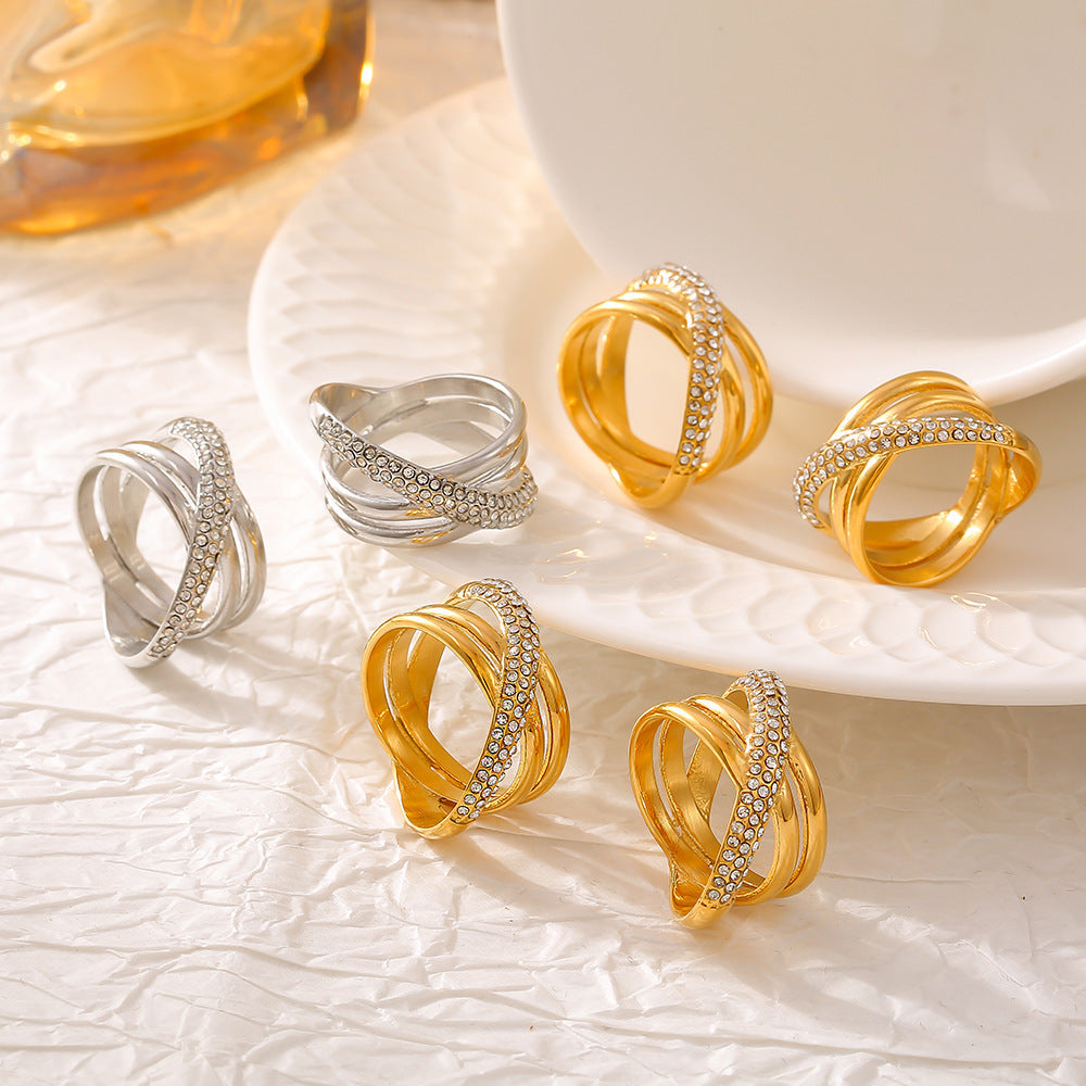 Cross-Wrapped Rhinestone Ring