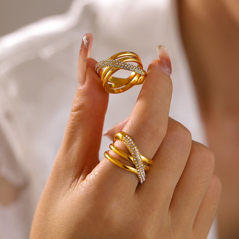 Cross-Wrapped Rhinestone Ring