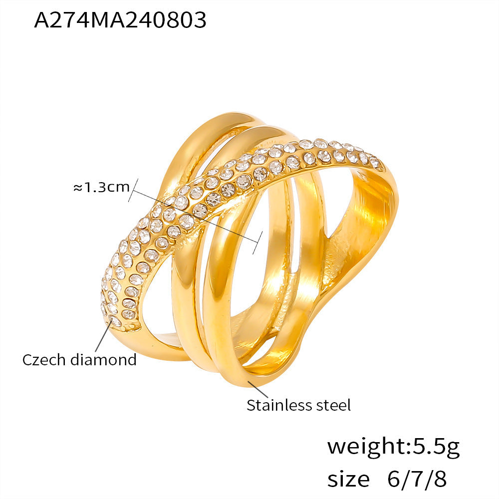 Cross-Wrapped Rhinestone Ring