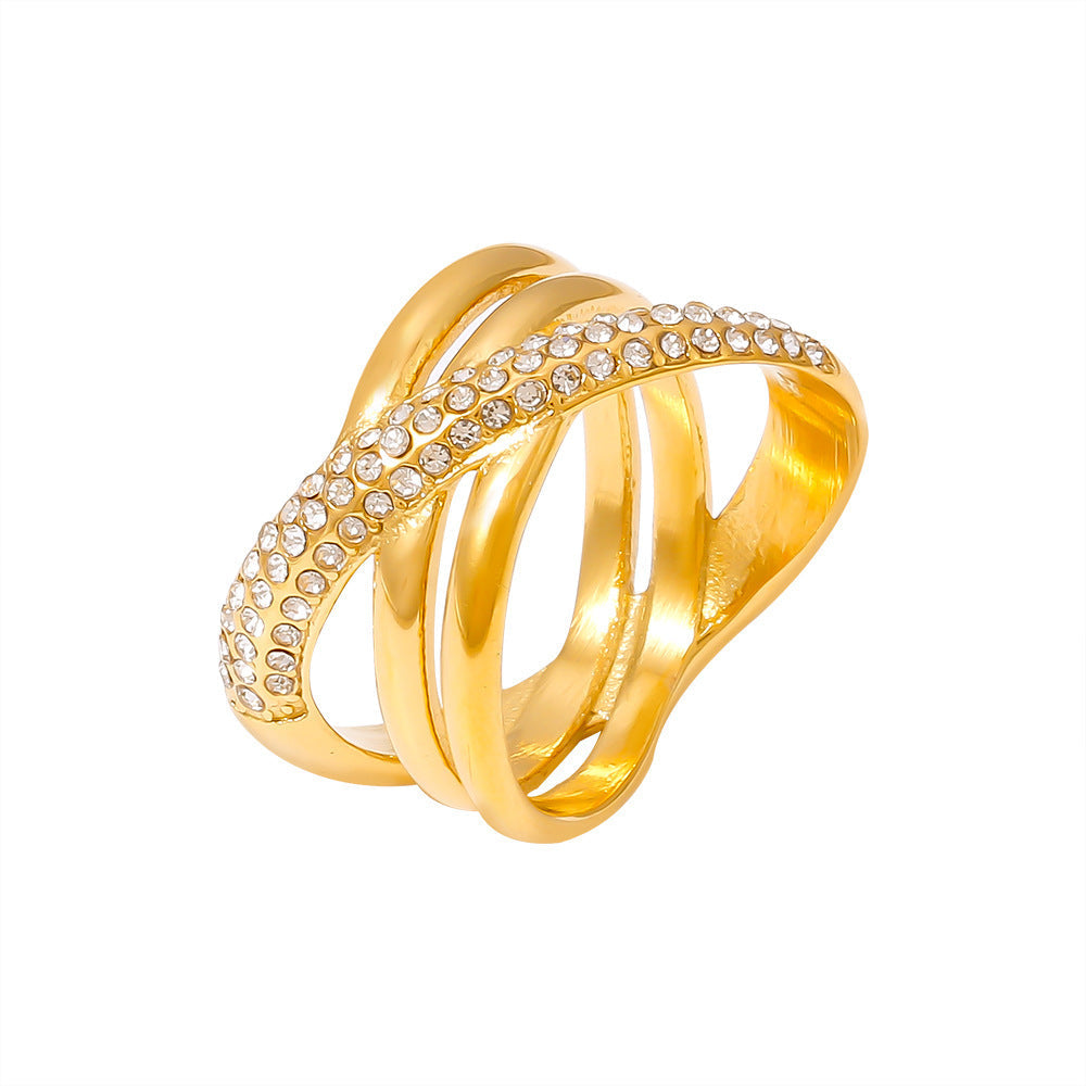 Cross-Wrapped Rhinestone Ring