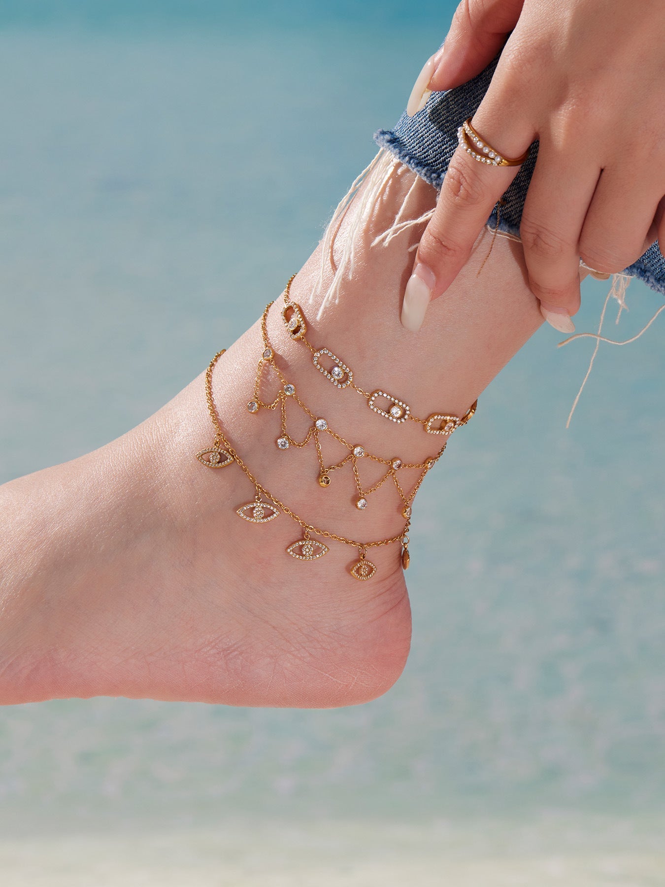 Dainty Starburst Charm Chain Anklet