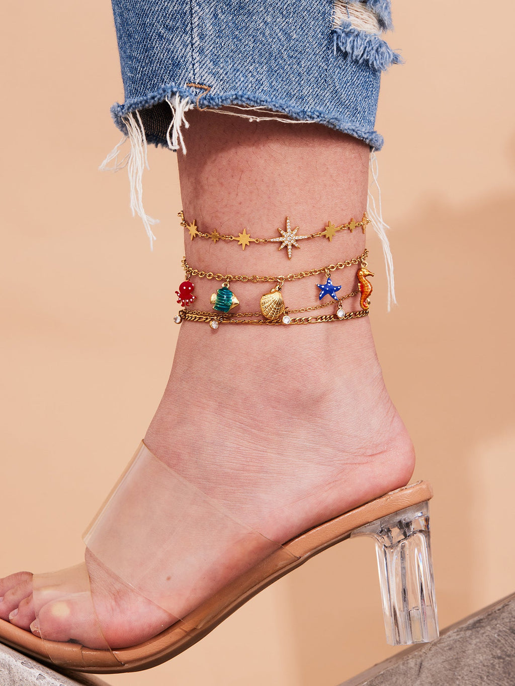 Dainty Starburst Charm Chain Anklet