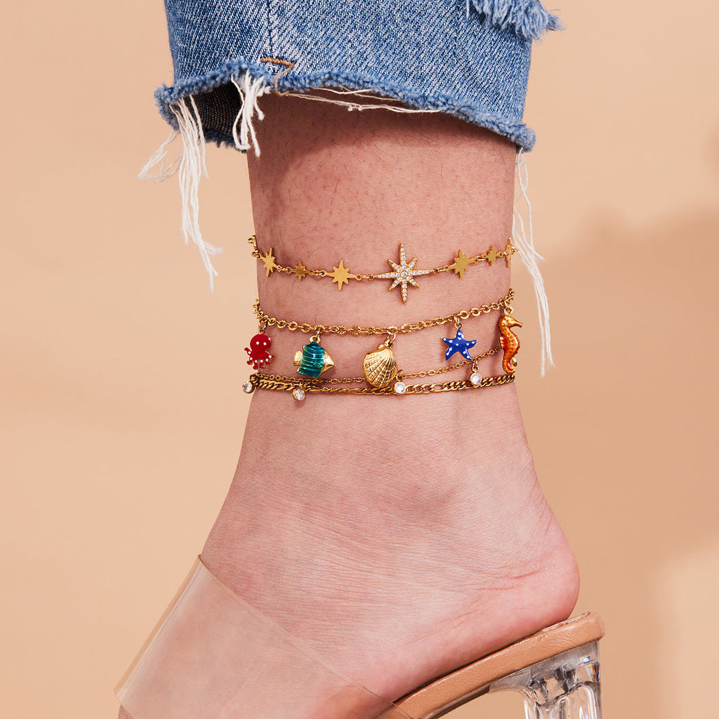 Dainty Starburst Charm Chain Anklet