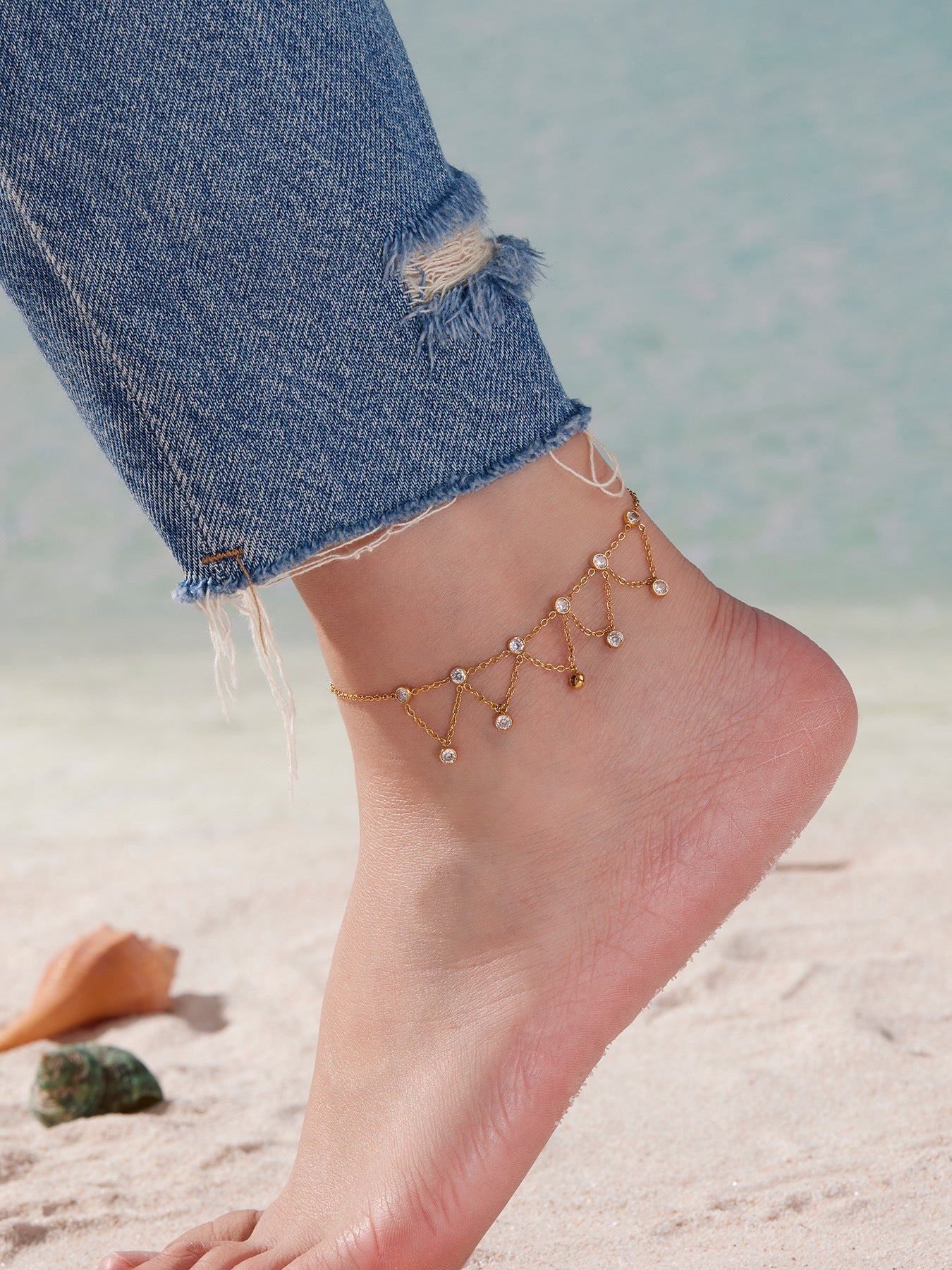 Dainty Starburst Charm Chain Anklet