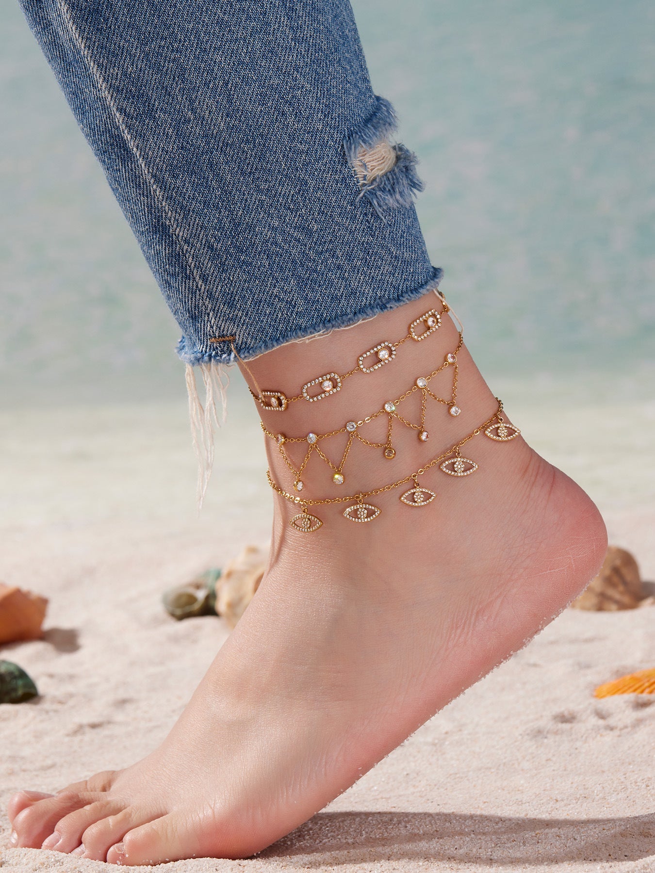 Dainty Starburst Charm Chain Anklet