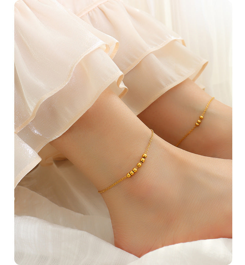 Elegant Beaded Anklet | 18K Gold