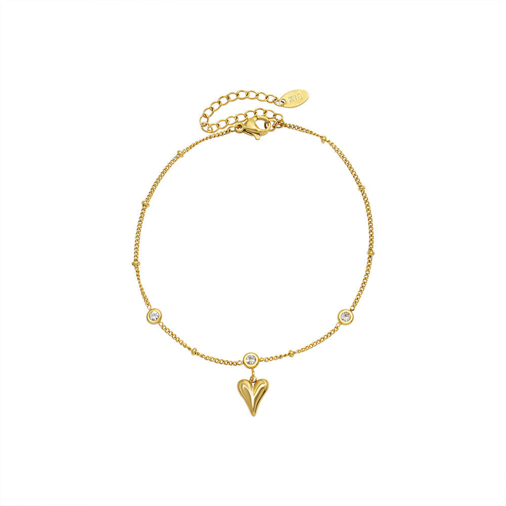 French-Inspired Zircon Heart Anklet