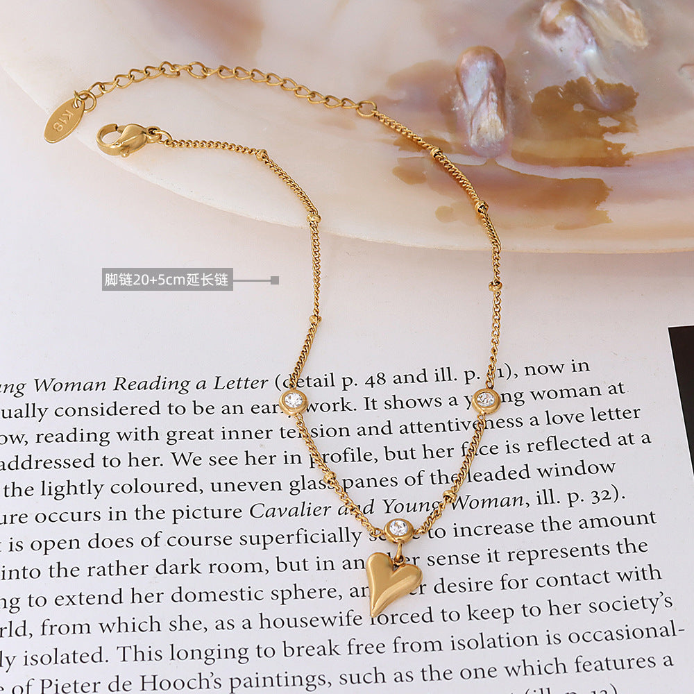French-Inspired Zircon Heart Anklet