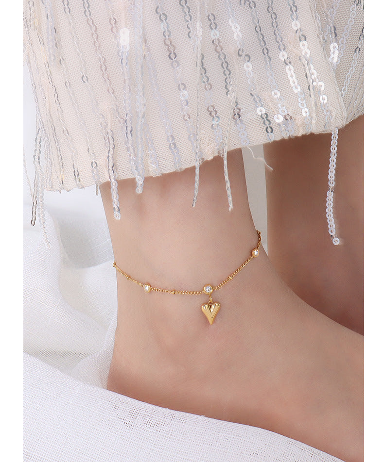 French-Inspired Zircon Heart Anklet