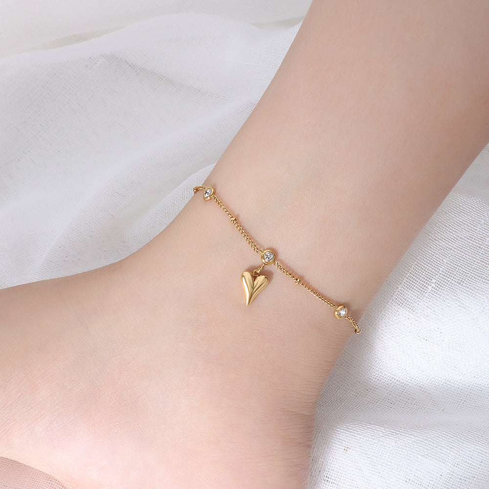 French-Inspired Zircon Heart Anklet
