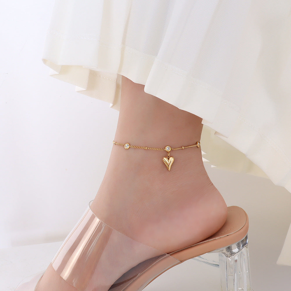 French-Inspired Zircon Heart Anklet