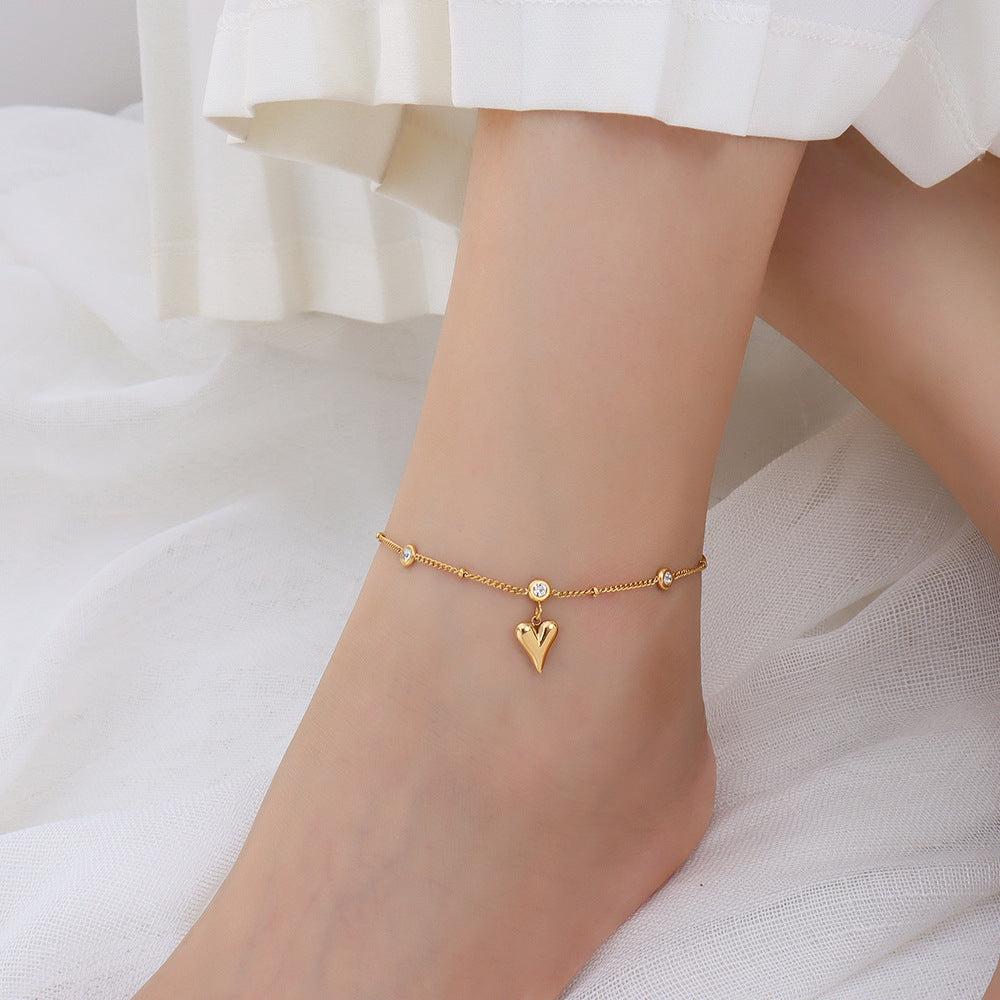 French-Inspired Zircon Heart Anklet